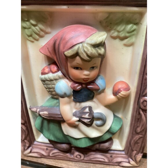 Sanmyro Japan Vntage Porcelain Decorative Planter Apple Girl With Umbrella - Picture 2 of 11